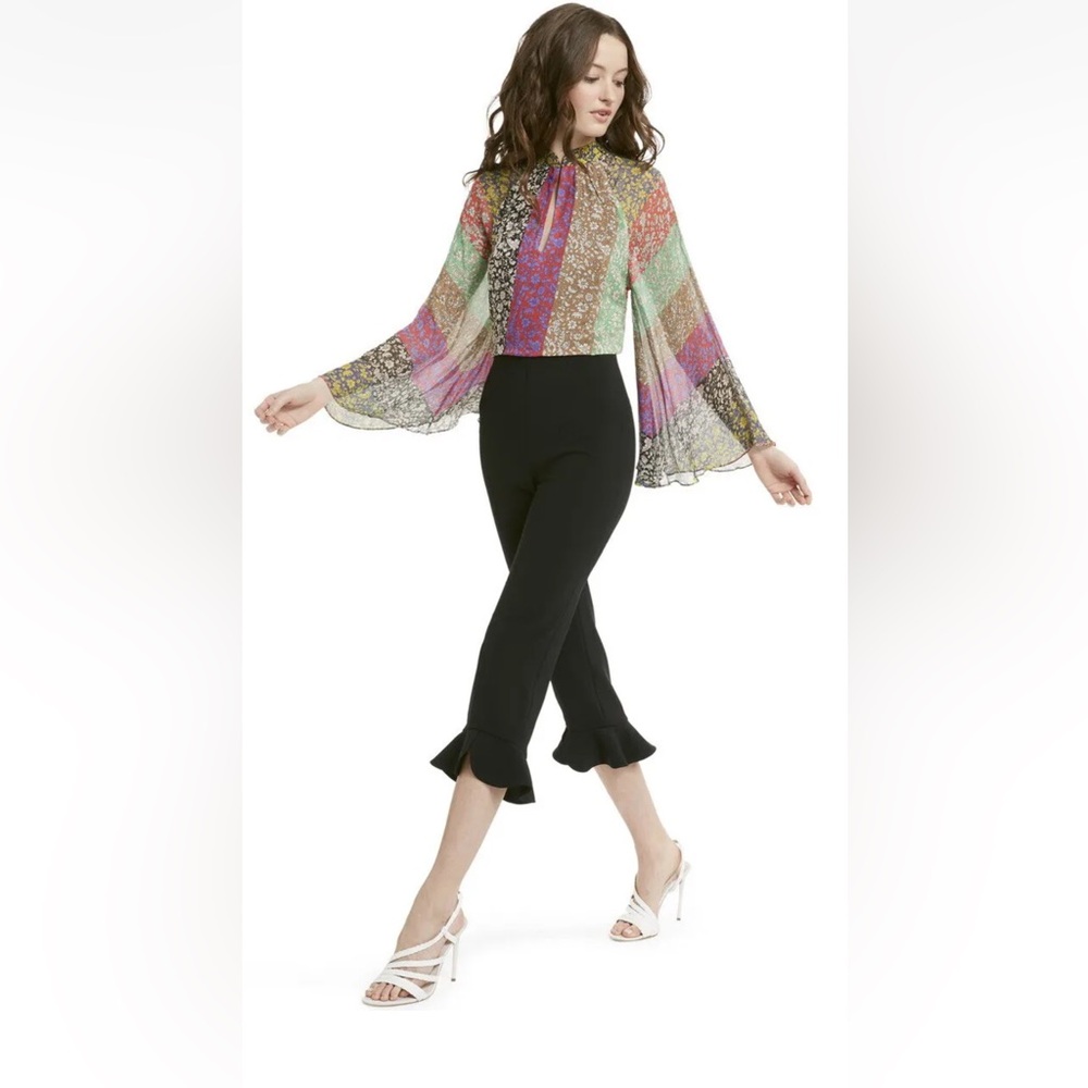 Alice + Olivia Multicolor 70s Long Sleeve Floral Boho Blouse Top - Picture 2 of 11